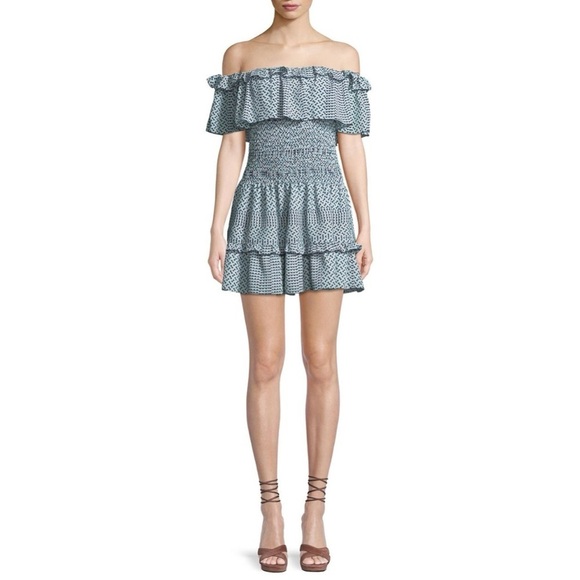 Parker Hali On or Off-Shoulder Smocked Fit
& Flare Dress in Multi Sz. Medium - Picture 4 of 10